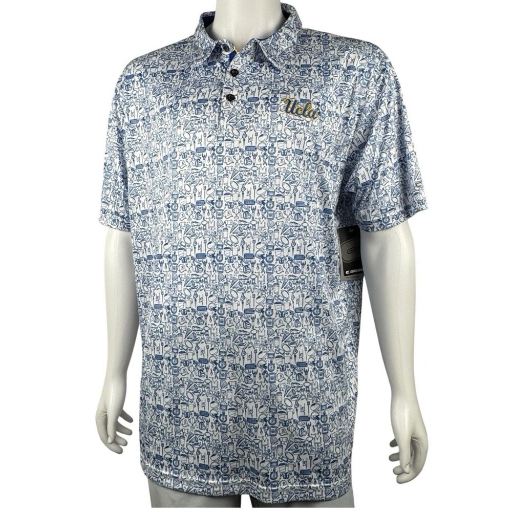 UCLA Bruins Mens Size XXL 2XL Polo Shirt Embroidered Logo White Blue Colosseum